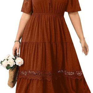 Plus Size Maxi Dress Short Sleeve Square Neck Flowy Casual Summer Outfit
